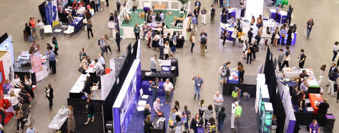 overhead view of the exhibit hall