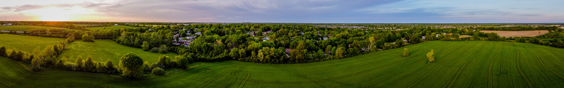 Panorama of Kentucky green grass hills and trees